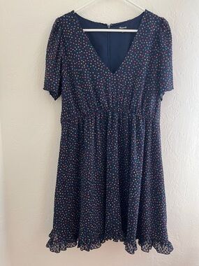 Madewell Flutter-Sleeve Ruffle-Hem Dress in Sugar Dot Size 8